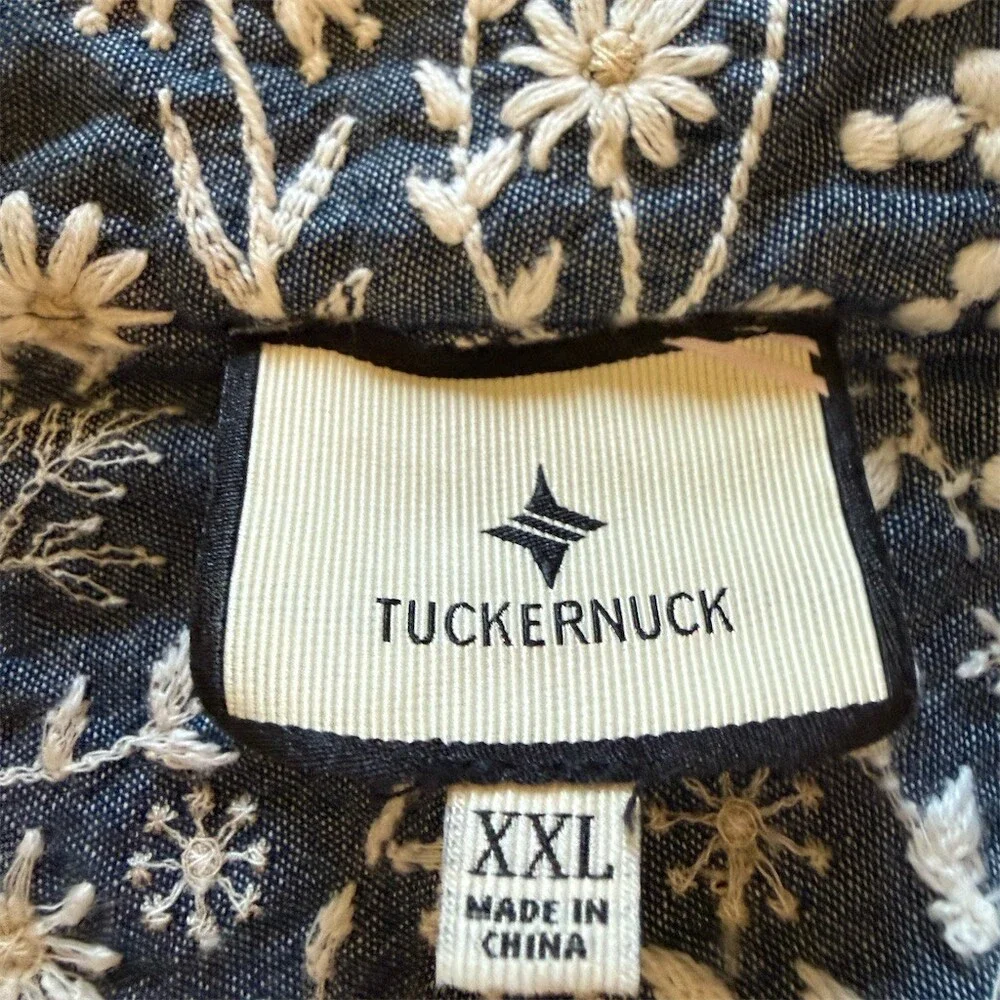 TUCKERNUCK Tunic Top Womens 2XL Blue White Floral Embroidered Popover - Picture 6 of 9